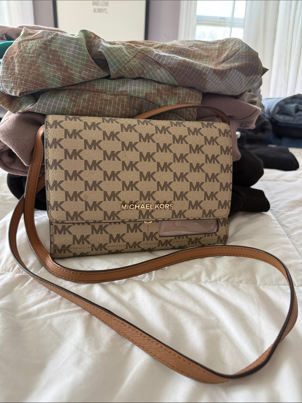 Michael Kors Beige/Brown MK Signature Crossbody Bag